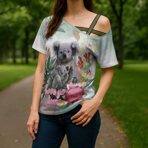 Koala Australia Mother's Day Personalised Cross Shoulder Shirt Love ya Heaps Mum Watercolor