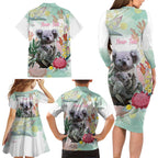 Koala Australia Mother's Day Personalised Family Matching Long Sleeve Bodycon Dress and Hawaiian Shirt Love ya Heaps Mum Watercolor