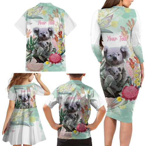 Koala Australia Mother's Day Personalised Family Matching Long Sleeve Bodycon Dress and Hawaiian Shirt Love ya Heaps Mum Watercolor