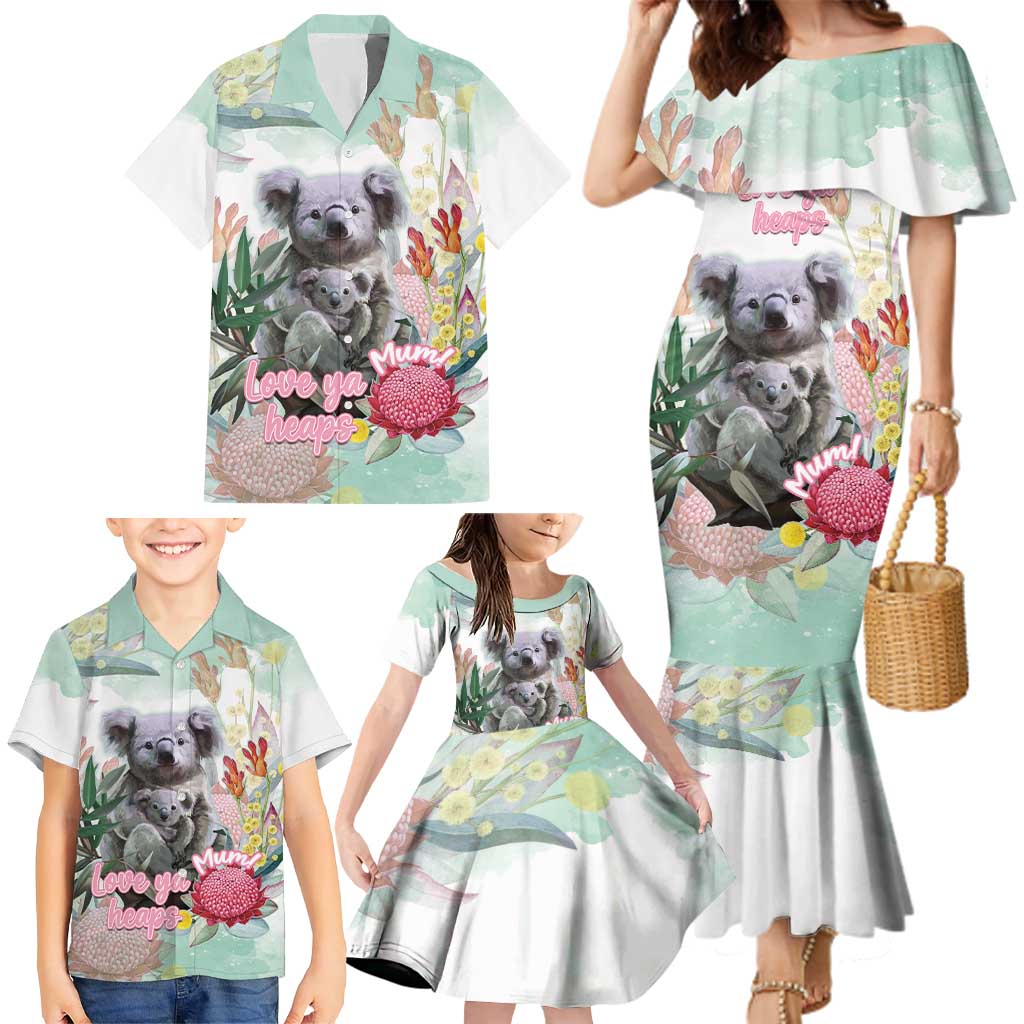 Koala Australia Mother's Day Personalised Family Matching Mermaid Dress and Hawaiian Shirt Love ya Heaps Mum Watercolor
