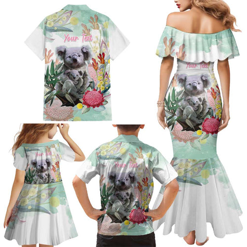 Koala Australia Mother's Day Personalised Family Matching Mermaid Dress and Hawaiian Shirt Love ya Heaps Mum Watercolor