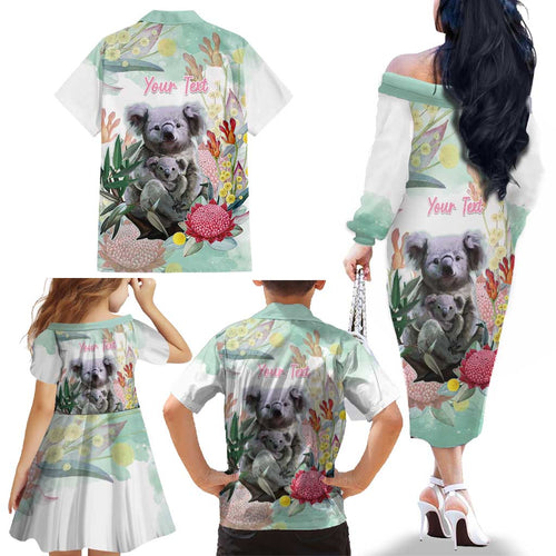 Koala Australia Mother's Day Personalised Family Matching Off The Shoulder Long Sleeve Dress and Hawaiian Shirt Love ya Heaps Mum Watercolor