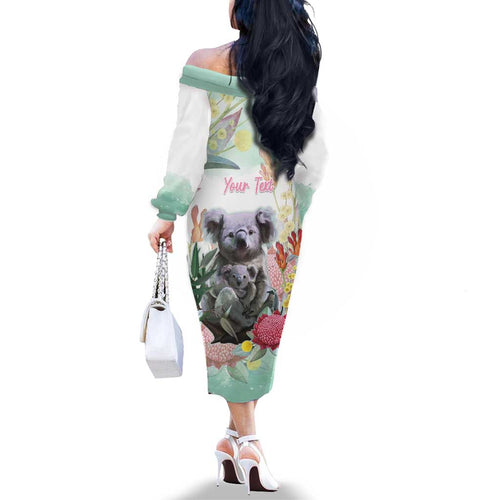 Koala Australia Mother's Day Personalised Family Matching Off The Shoulder Long Sleeve Dress and Hawaiian Shirt Love ya Heaps Mum Watercolor