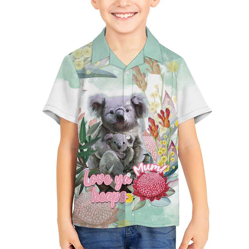 Koala Australia Mother's Day Personalised Family Matching Off The Shoulder Long Sleeve Dress and Hawaiian Shirt Love ya Heaps Mum Watercolor