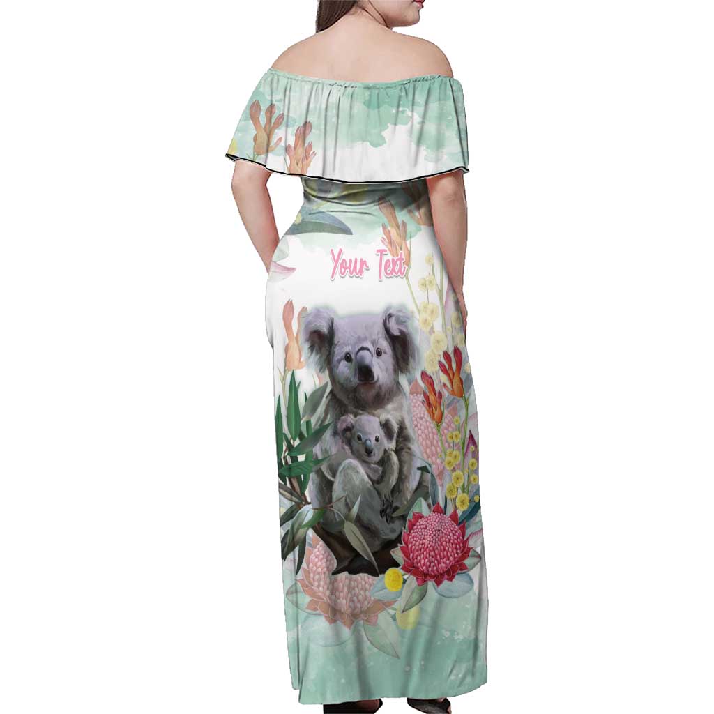 Koala Australia Mother's Day Personalised Family Matching Off Shoulder Maxi Dress and Hawaiian Shirt Love ya Heaps Mum Watercolor