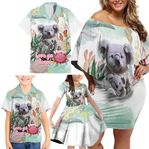 Koala Australia Mother's Day Personalised Family Matching Off Shoulder Short Dress and Hawaiian Shirt Love ya Heaps Mum Watercolor