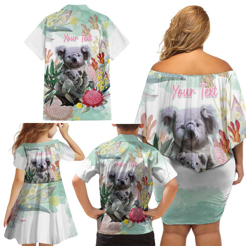 Koala Australia Mother's Day Personalised Family Matching Off Shoulder Short Dress and Hawaiian Shirt Love ya Heaps Mum Watercolor