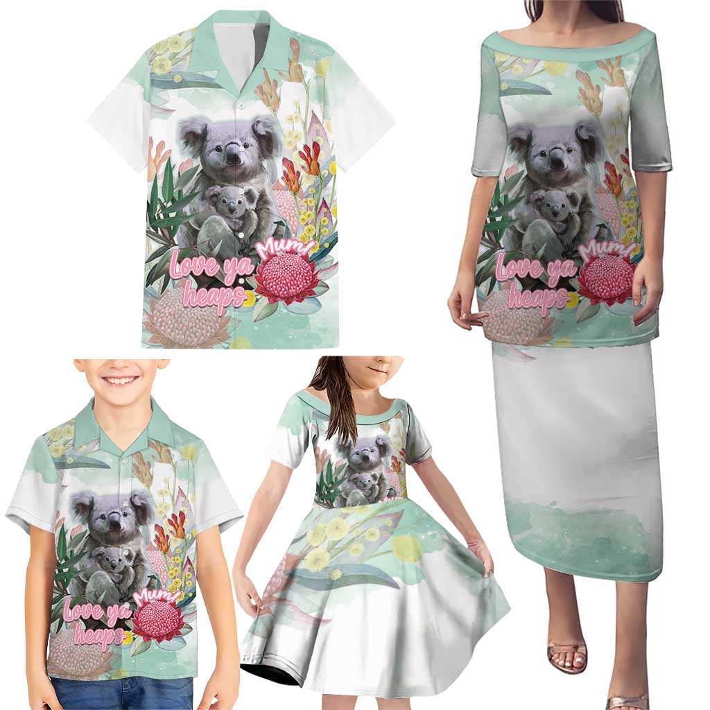 Koala Australia Mother's Day Personalised Family Matching Puletasi and Hawaiian Shirt Love ya Heaps Mum Watercolor