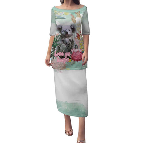 Koala Australia Mother's Day Personalised Family Matching Puletasi and Hawaiian Shirt Love ya Heaps Mum Watercolor