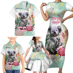 Koala Australia Mother's Day Personalised Family Matching Short Sleeve Bodycon Dress and Hawaiian Shirt Love ya Heaps Mum Watercolor