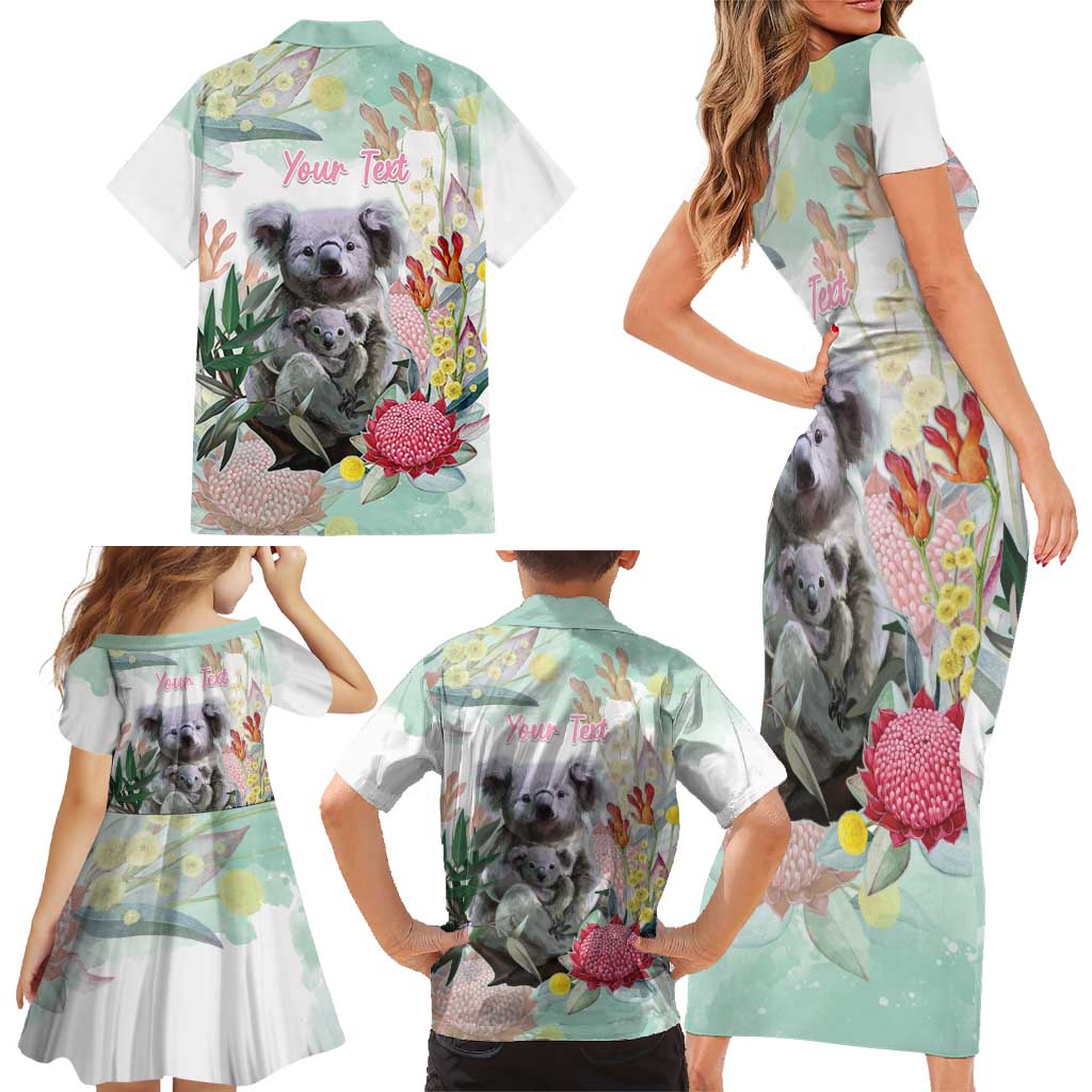 Koala Australia Mother's Day Personalised Family Matching Short Sleeve Bodycon Dress and Hawaiian Shirt Love ya Heaps Mum Watercolor