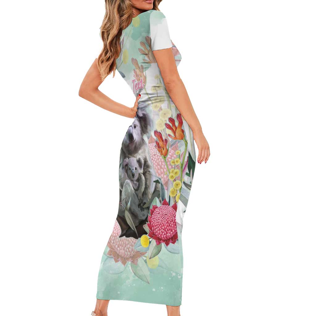 Koala Australia Mother's Day Personalised Family Matching Short Sleeve Bodycon Dress and Hawaiian Shirt Love ya Heaps Mum Watercolor