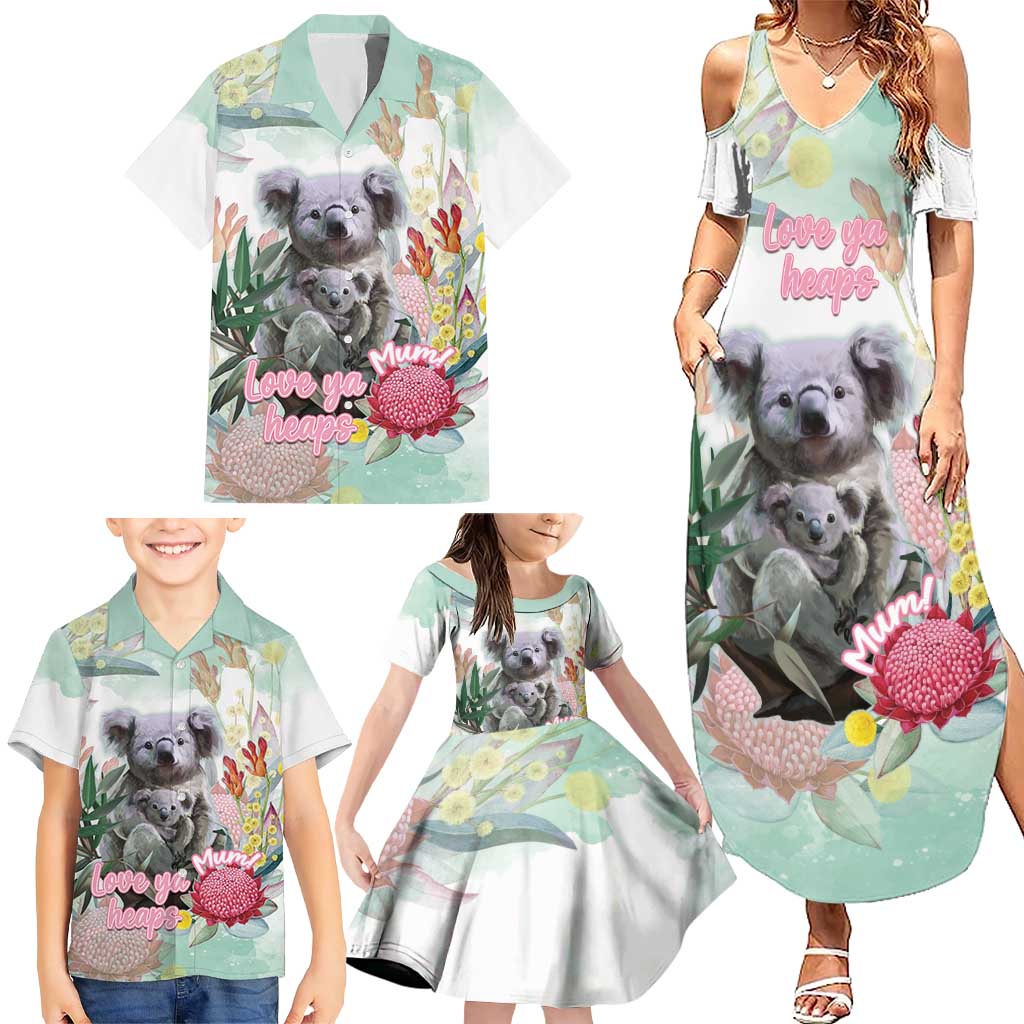 Koala Australia Mother's Day Personalised Family Matching Summer Maxi Dress and Hawaiian Shirt Love ya Heaps Mum Watercolor