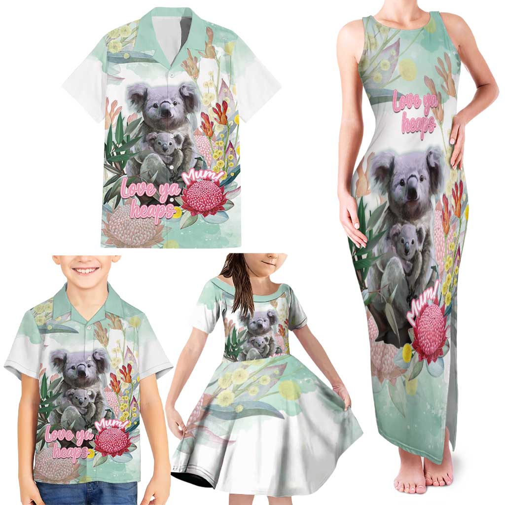 Koala Australia Mother's Day Personalised Family Matching Tank Maxi Dress and Hawaiian Shirt Love ya Heaps Mum Watercolor
