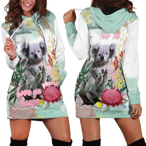 Koala Australia Mother's Day Personalised Hoodie Dress Love ya Heaps Mum Watercolor