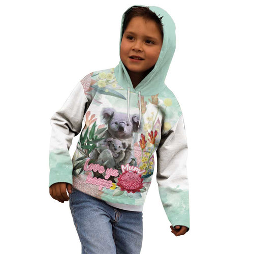 Koala Australia Mother's Day Personalised Kid Hoodie Love ya Heaps Mum Watercolor