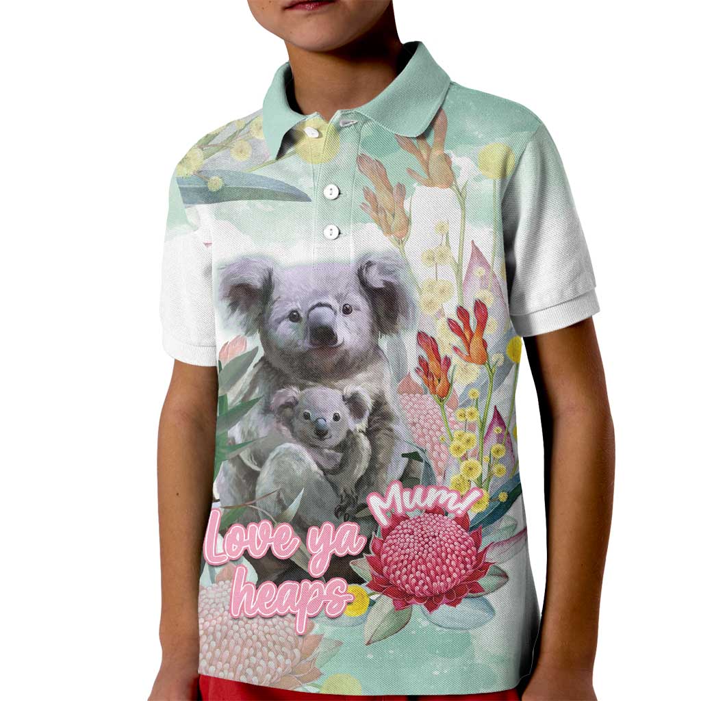 Koala Australia Mother's Day Personalised Kid Polo Shirt Love ya Heaps Mum Watercolor