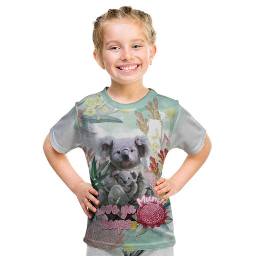 Koala Australia Mother's Day Personalised Kid T Shirt Love ya Heaps Mum Watercolor