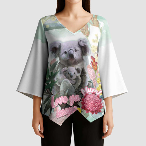 Koala Australia Mother's Day Personalised Kimono Sleeve Blouse Love ya Heaps Mum Watercolor