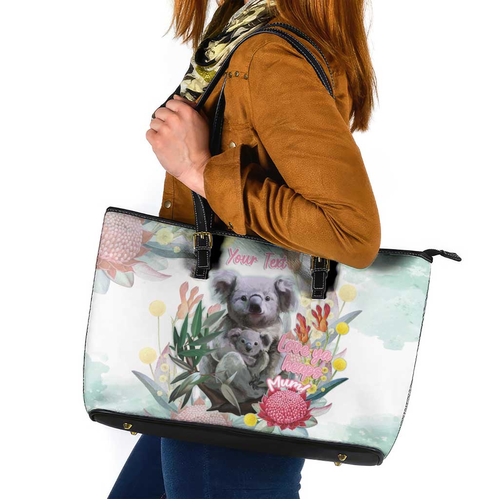 Koala Australia Mother's Day Personalised Leather Tote Bag Love ya Heaps Mum Watercolor
