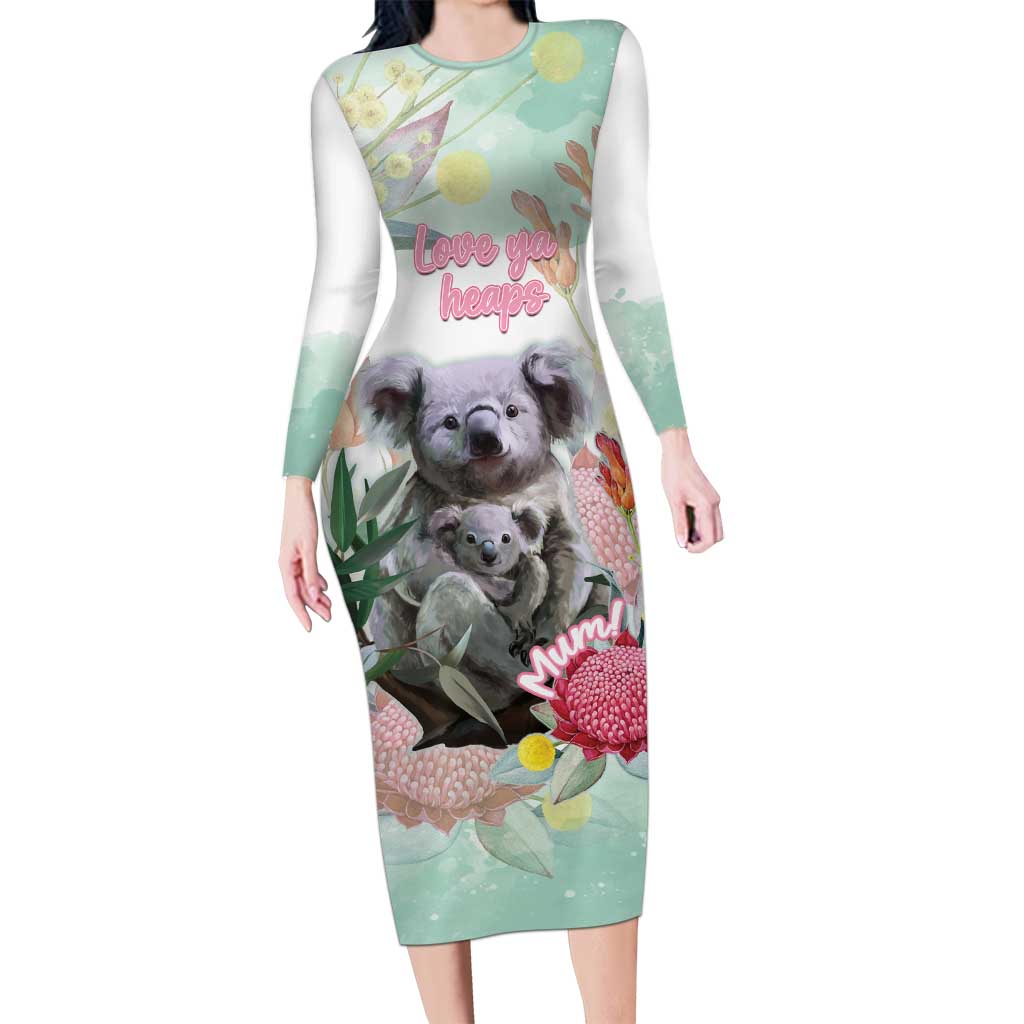 Koala Australia Mother's Day Personalised Long Sleeve Bodycon Dress Love ya Heaps Mum Watercolor