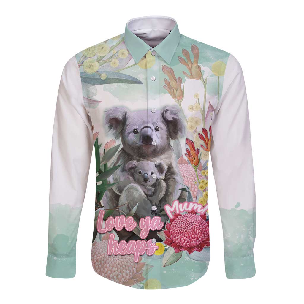 Koala Australia Mother's Day Personalised Long Sleeve Button Shirt Love ya Heaps Mum Watercolor