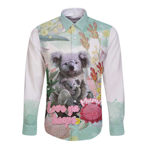 Koala Australia Mother's Day Personalised Long Sleeve Button Shirt Love ya Heaps Mum Watercolor