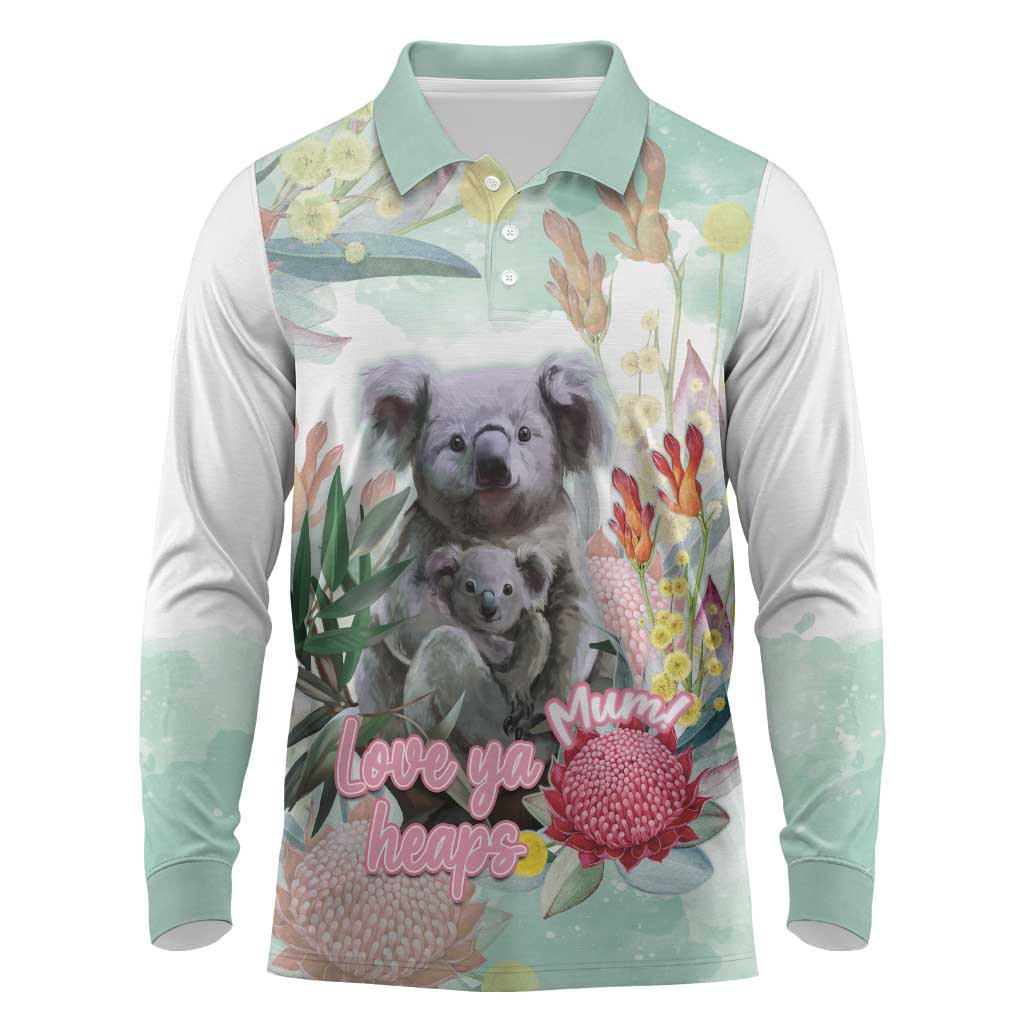 Koala Australia Mother's Day Personalised Long Sleeve Polo Shirt Love ya Heaps Mum Watercolor