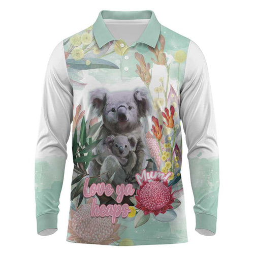 Koala Australia Mother's Day Personalised Long Sleeve Polo Shirt Love ya Heaps Mum Watercolor