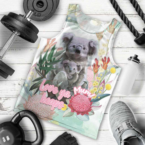Koala Australia Mother's Day Personalised Men Tank Top Love ya Heaps Mum Watercolor