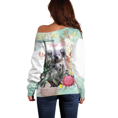 Koala Australia Mother's Day Personalised Off Shoulder Sweater Love ya Heaps Mum Watercolor