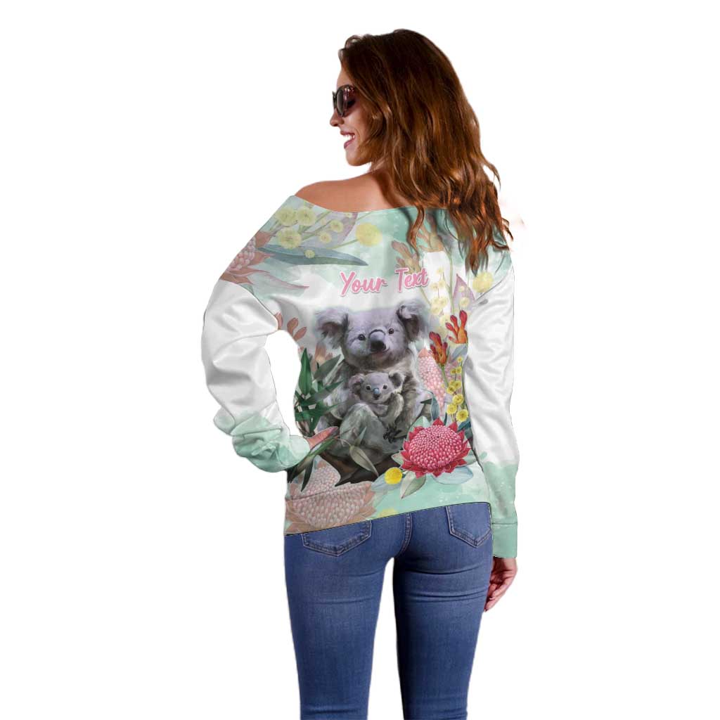 Koala Australia Mother's Day Personalised Off Shoulder Sweater Love ya Heaps Mum Watercolor