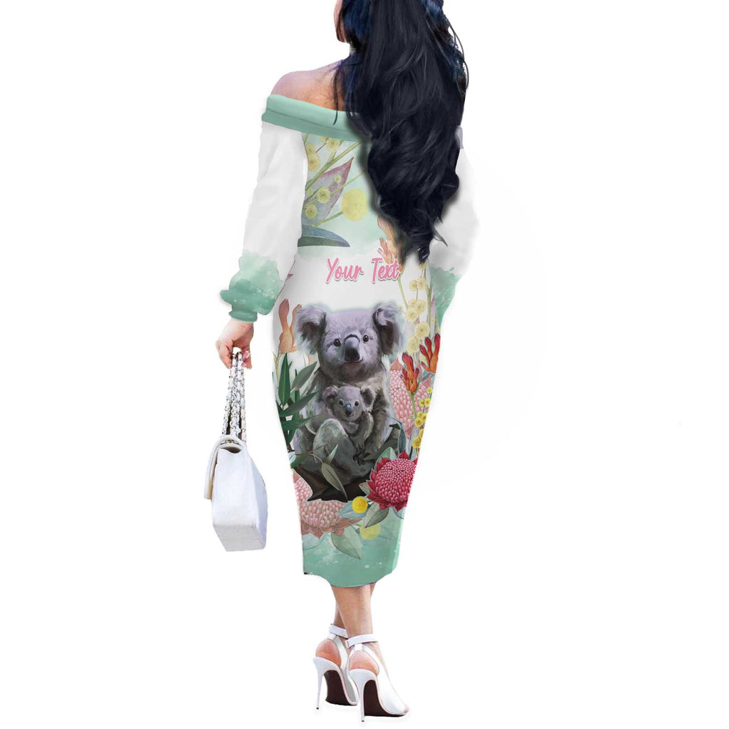 Koala Australia Mother's Day Personalised Off The Shoulder Long Sleeve Dress Love ya Heaps Mum Watercolor