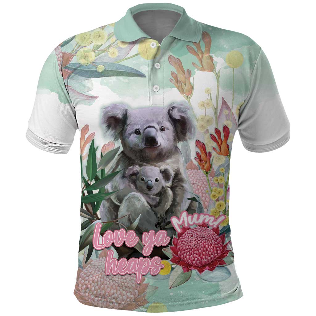 Koala Australia Mother's Day Personalised Polo Shirt Love ya Heaps Mum Watercolor