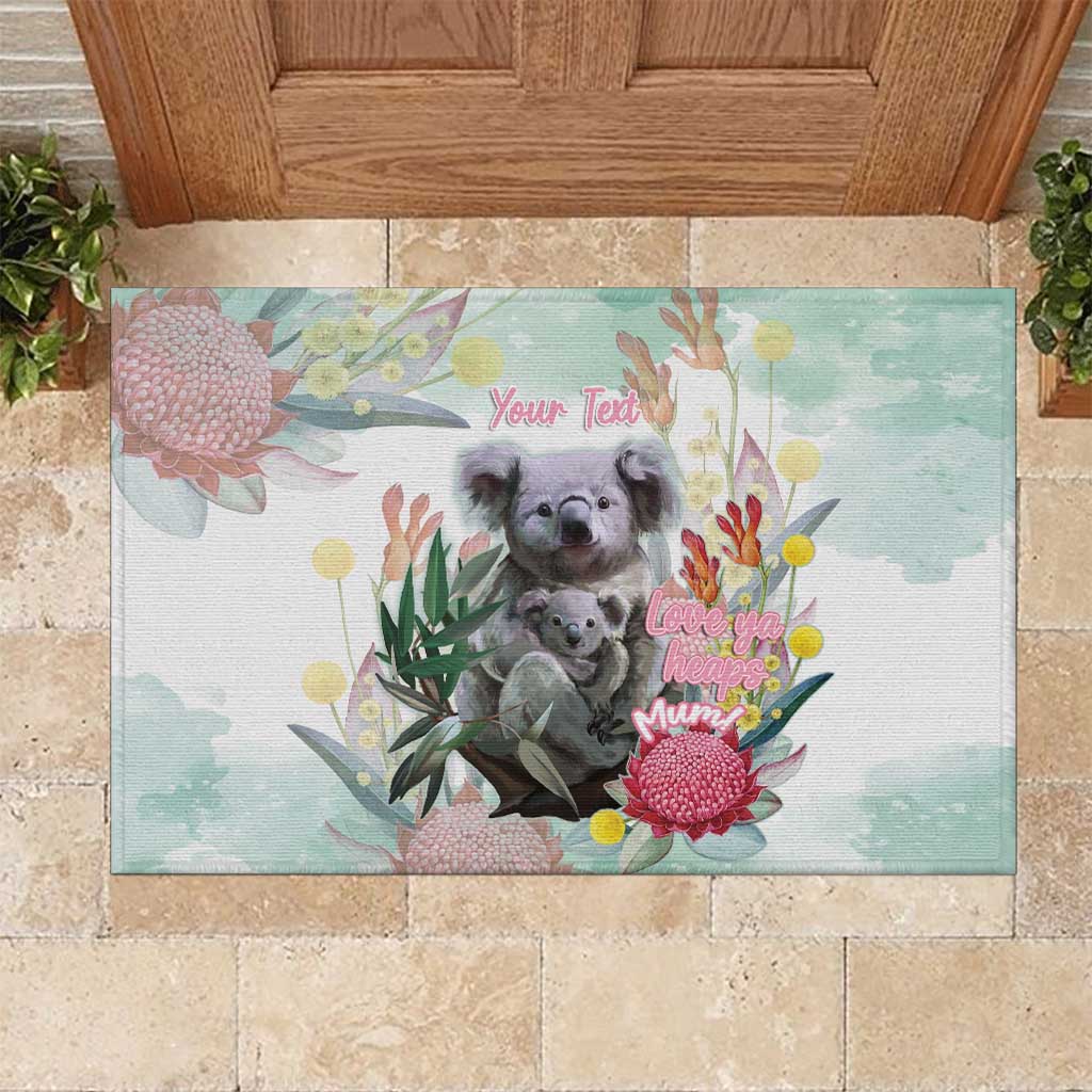 Koala Australia Mother's Day Personalised Rubber Doormat Love ya Heaps Mum Watercolor