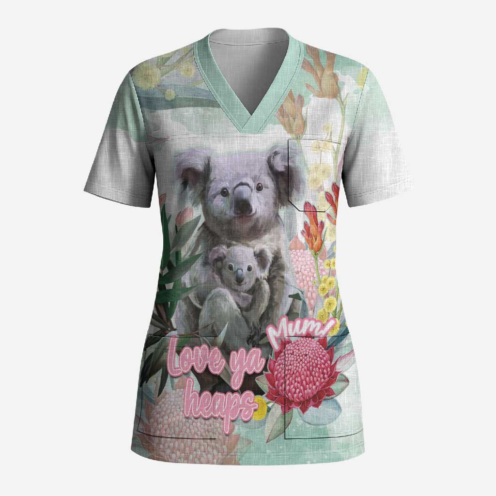 Koala Australia Mother's Day Personalised Scrub Top Love ya Heaps Mum Watercolor