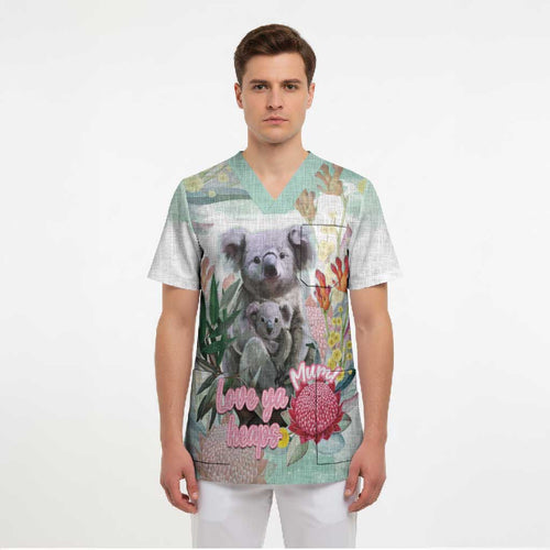 Koala Australia Mother's Day Personalised Scrub Top Love ya Heaps Mum Watercolor