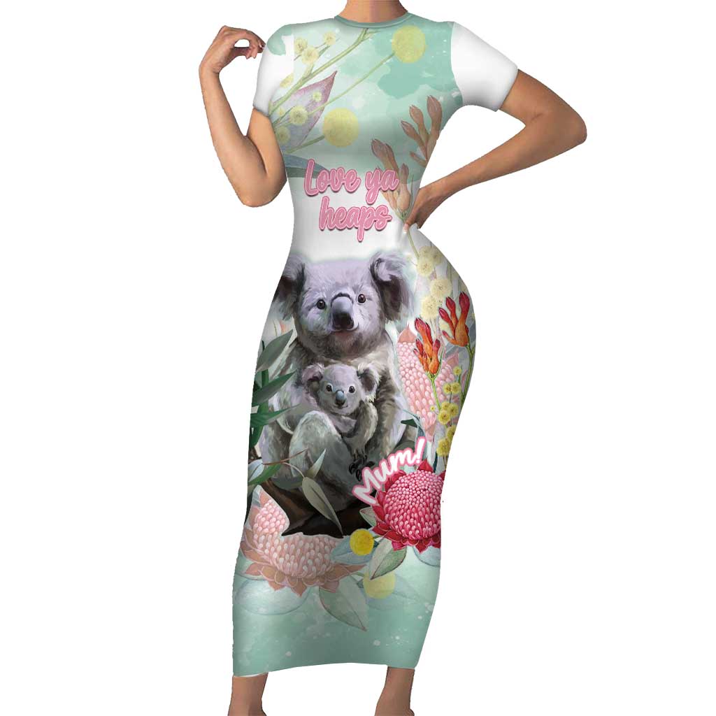 Koala Australia Mother's Day Personalised Short Sleeve Bodycon Dress Love ya Heaps Mum Watercolor