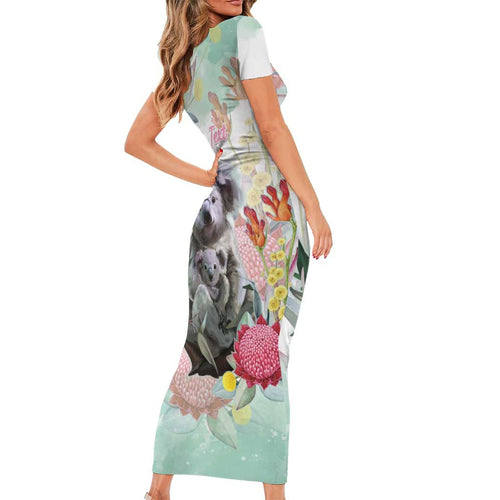 Koala Australia Mother's Day Personalised Short Sleeve Bodycon Dress Love ya Heaps Mum Watercolor