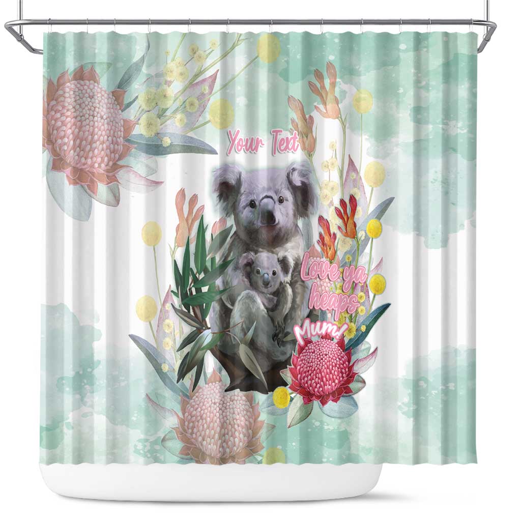Koala Australia Mother's Day Personalised Shower Curtain Love ya Heaps Mum Watercolor