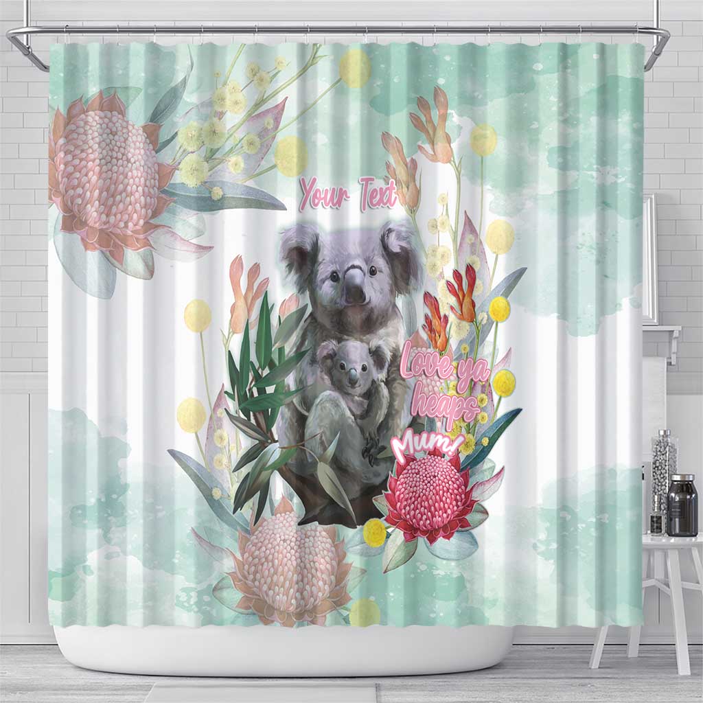 Koala Australia Mother's Day Personalised Shower Curtain Love ya Heaps Mum Watercolor