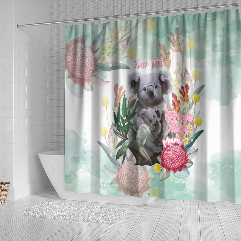 Koala Australia Mother's Day Personalised Shower Curtain Love ya Heaps Mum Watercolor