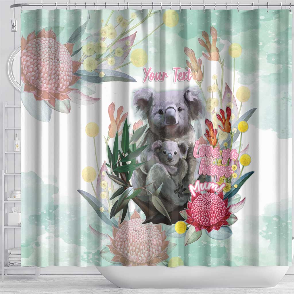 Koala Australia Mother's Day Personalised Shower Curtain Love ya Heaps Mum Watercolor