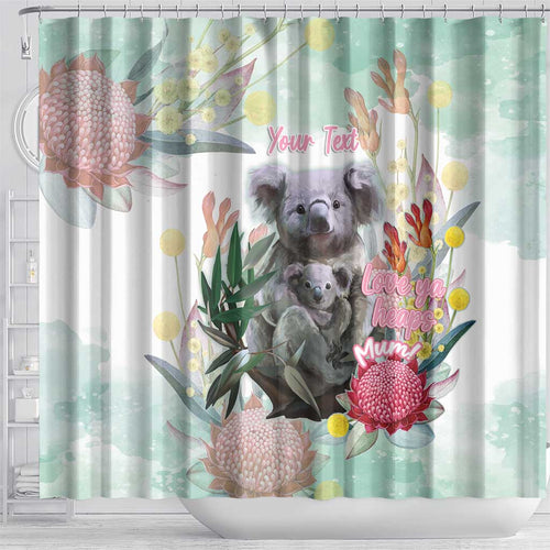 Koala Australia Mother's Day Personalised Shower Curtain Love ya Heaps Mum Watercolor