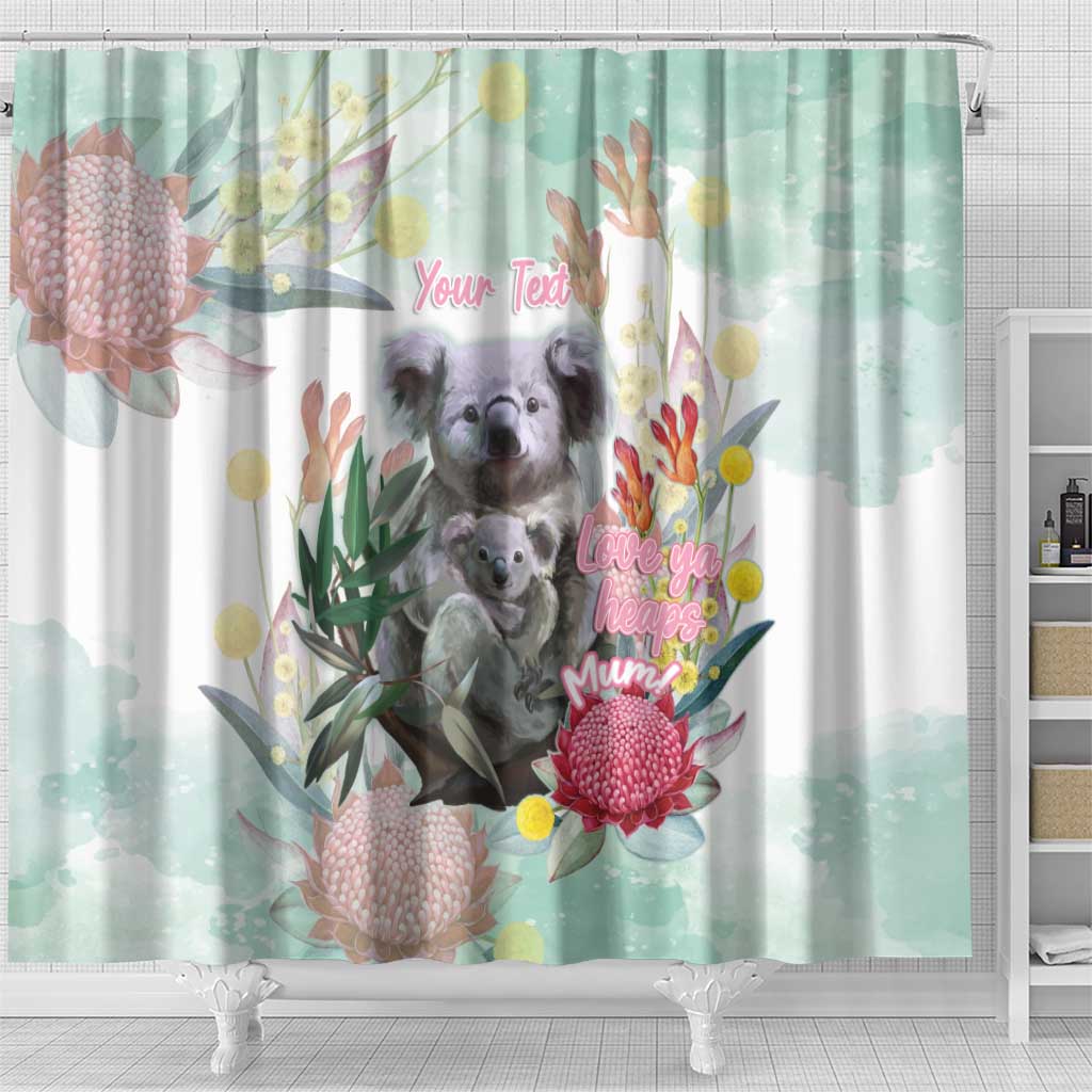 Koala Australia Mother's Day Personalised Shower Curtain Love ya Heaps Mum Watercolor