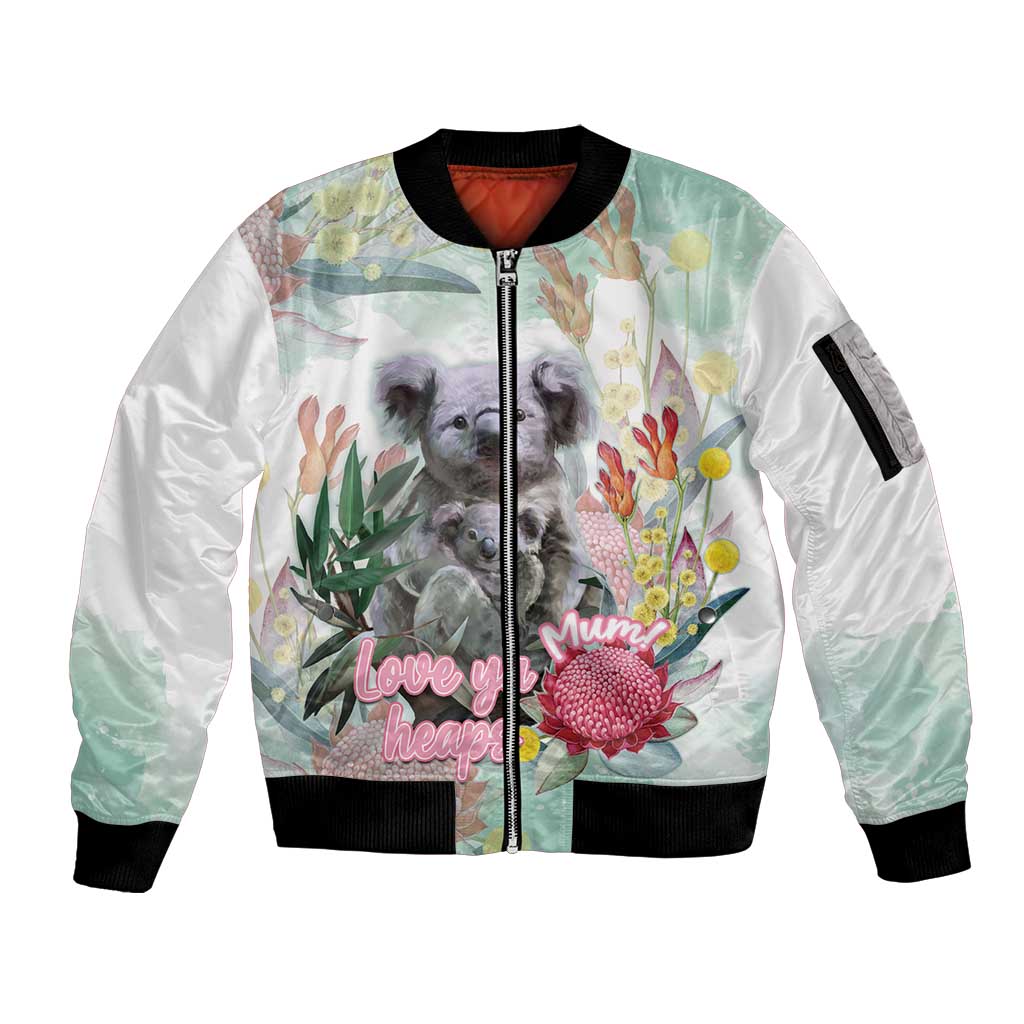 Koala Australia Mother's Day Personalised Sleeve Zip Bomber Jacket Love ya Heaps Mum Watercolor