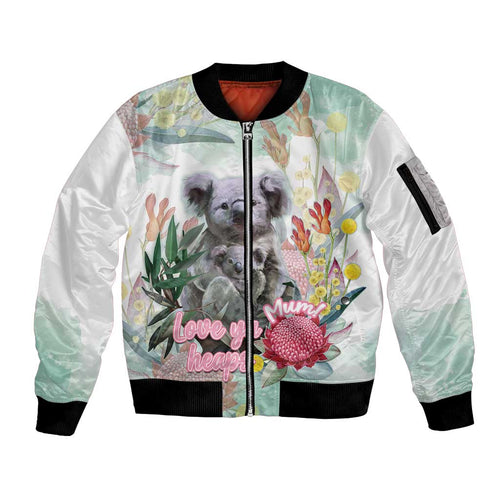Koala Australia Mother's Day Personalised Sleeve Zip Bomber Jacket Love ya Heaps Mum Watercolor