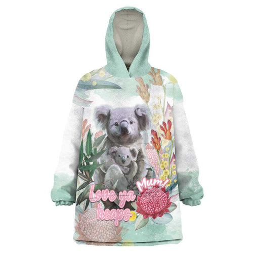 Koala Australia Mother's Day Personalised Wearable Blanket Hoodie Love ya Heaps Mum Watercolor