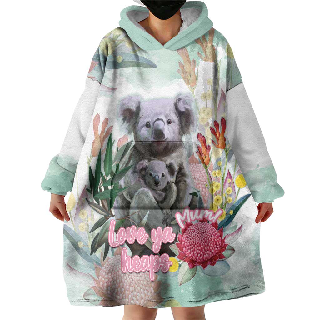 Koala Australia Mother's Day Personalised Wearable Blanket Hoodie Love ya Heaps Mum Watercolor