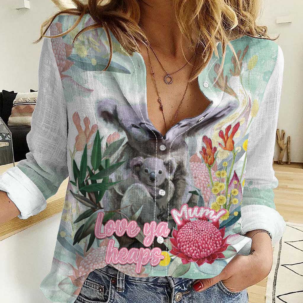 Koala Australia Mother's Day Personalised Women Casual Shirt Love ya Heaps Mum Watercolor